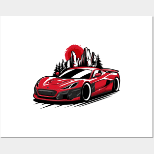 Red Rimac Nevera Mountains Posters and Art